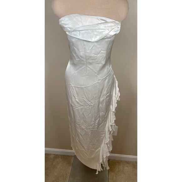 Retrofete Lorelai Strapless Ruched Draped Ruffle Asymmetric Maxi Dress Sz Small - Picture 7 of 15